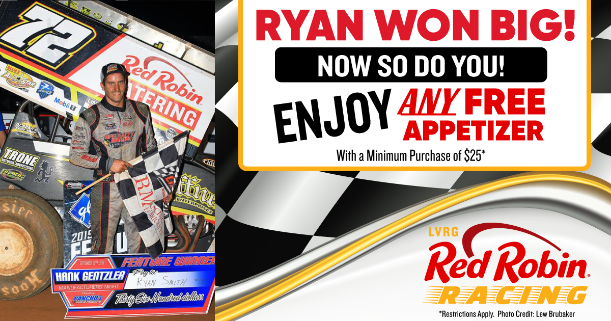 Ryan Smith and Red Robin Racing Free Appetizer Promotion_2019 season