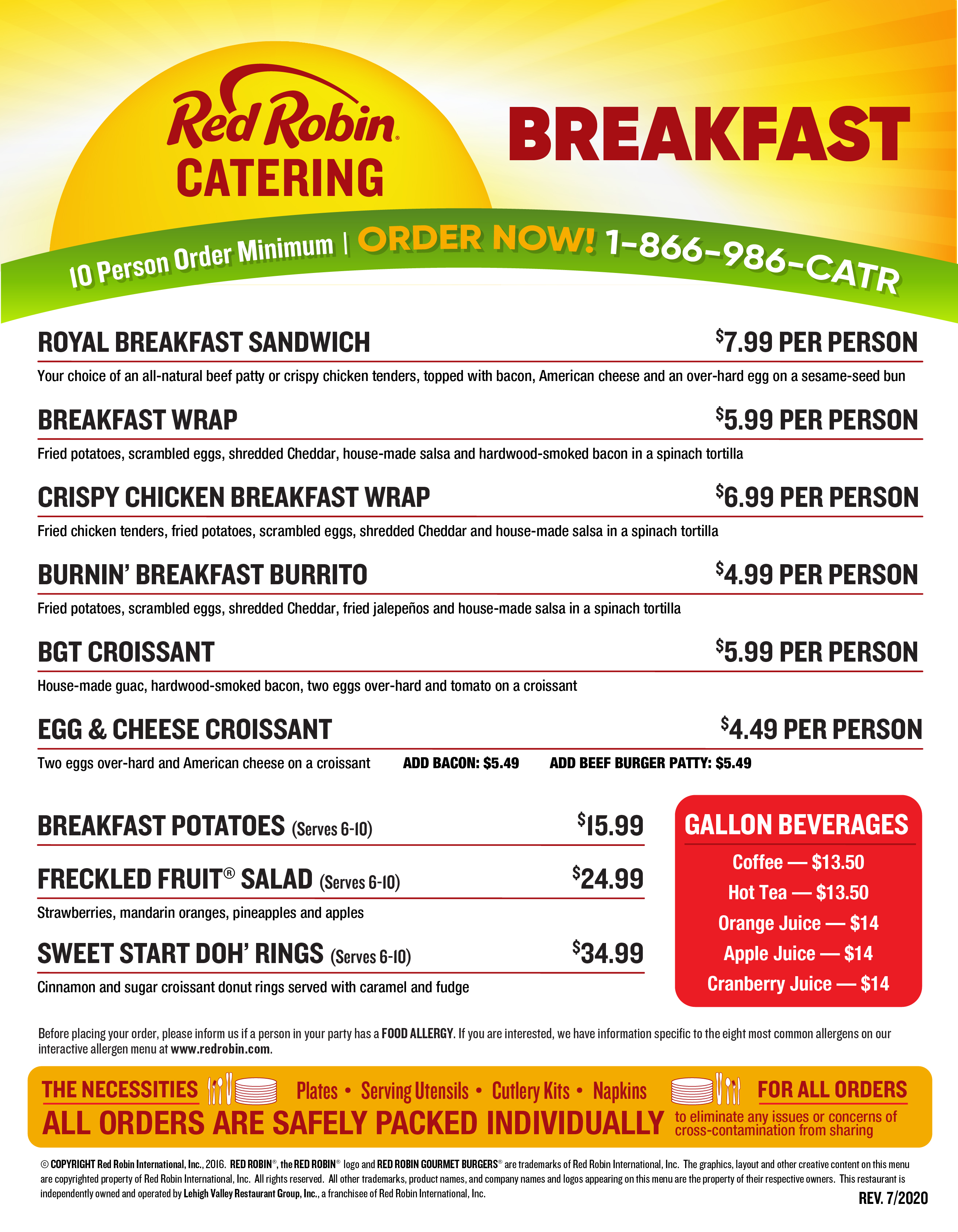 New Red Robin Breakfast Catering Menu. Now you can have the YUMMM before lunch!