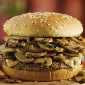 Red Robin Sauteed Shroom Burger with lots of Mushrooms and Swiss Cheese