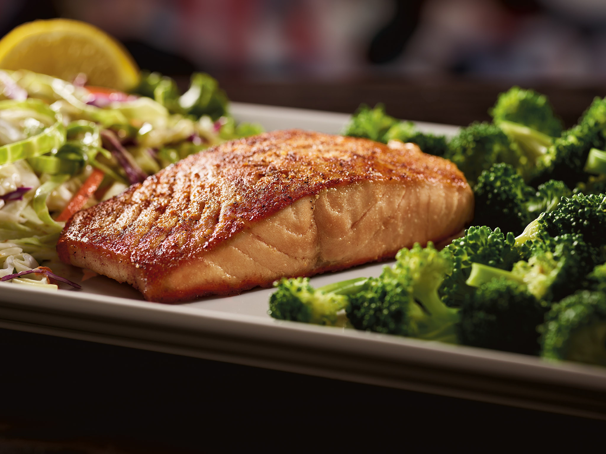 Lightly blackened 6-oz. salmon fillet served with tomato-bruschetta salsa and choice of Bottomless side.
